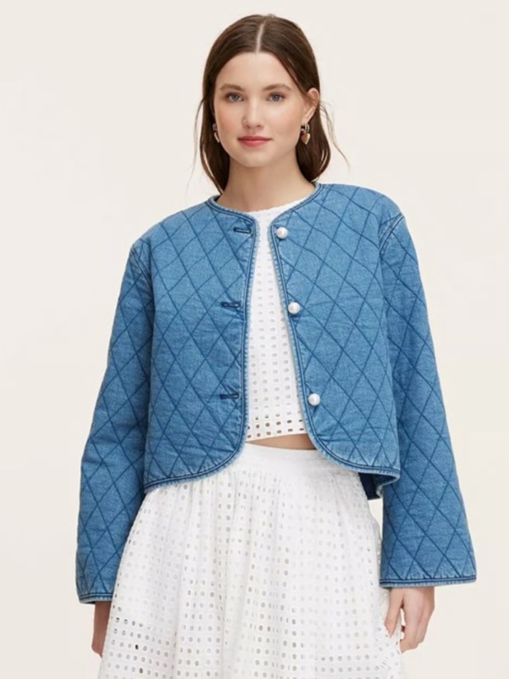 Kate Spade x Target quilted denim jacket with pearl button
